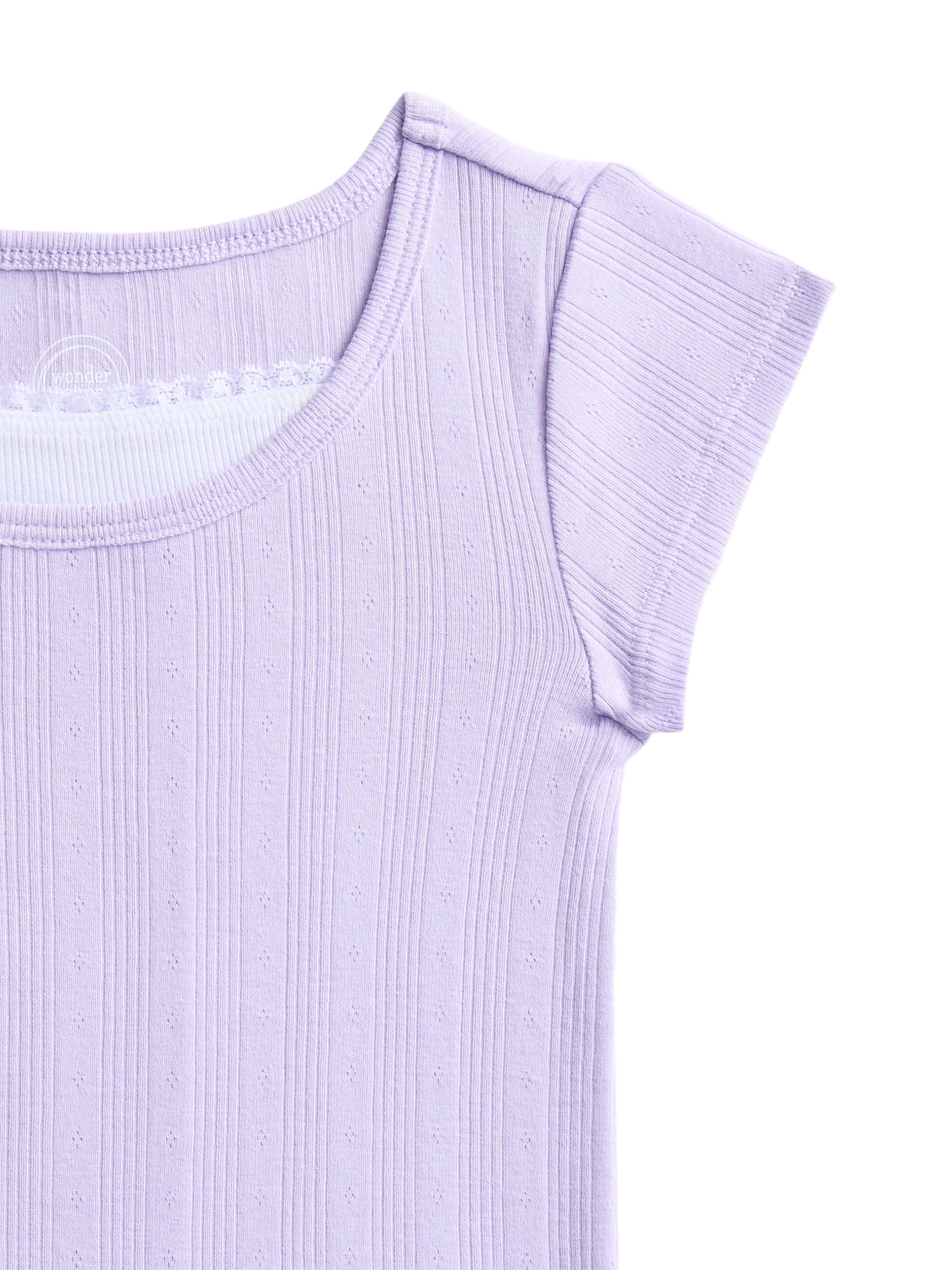 Wonder Nation Girls Pointelle Lace Top with Short Sleeves, Sizes 4-18, Plus