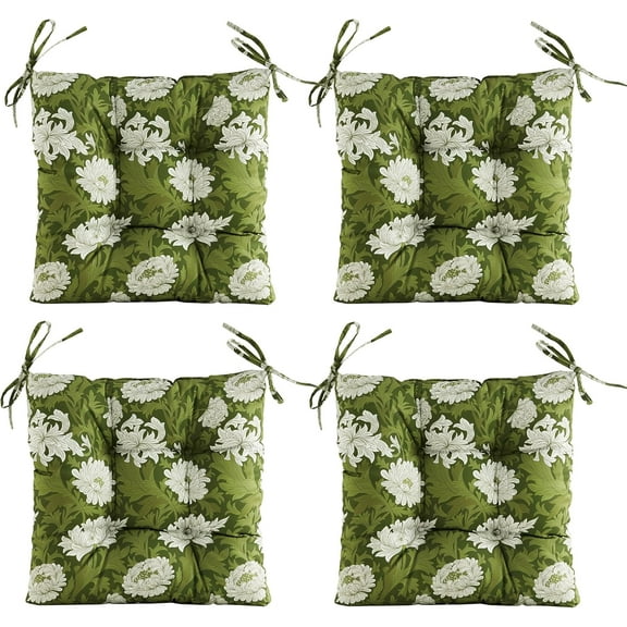 ARTPLAN Outdoor Seat Cushions,Set of 4, Patio Seat Chair Cushions 19"x19"x4" with Ties, Tufed Chair Pads for Outdoor Furniture,Floral