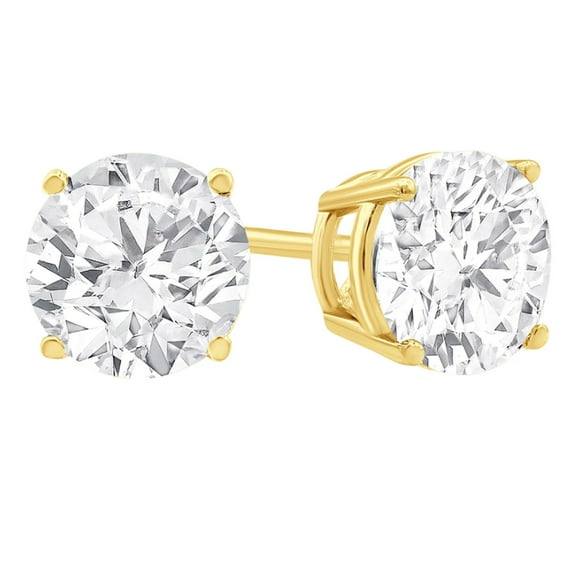 Paris Jewelry 14k Yellow Gold 1/2 Carat Round Created White Diamond Stud Earrings