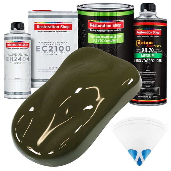 Restoration Shop - Olive Drab Green - Low V.O.C. Urethane Basecoat with European Clearcoat Auto Paint - Complete Quart Paint Color Kit - Automotive Coating