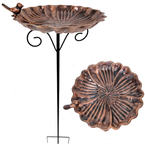 Metal bird feeder stake for garden, Flower bird bath & bird seed platform for outside patio backyard decorative, Iron bird flower bird feeder tray for attracting wild birds
