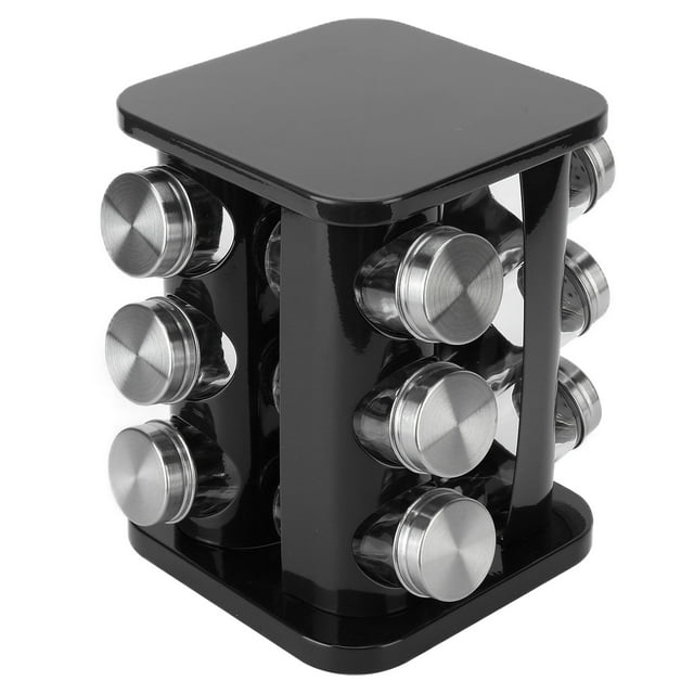 Support à Épices Rotatif en Acier Inoxydable pour Comptoir Noir