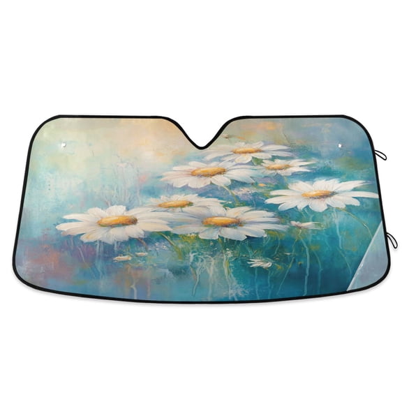 Beautiful Painting Of Daisies Car Windshield Sun Shade Foldable Car Front Window Visor Heat and UV Protection 53x23.5