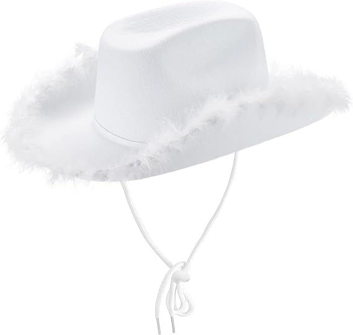 Qtinghua Sombrero De Vaquero Blanco Y Rosa Con Ribete De Plumas, Para Mujer, Ideal Para Halloween, Cosplay Y Fiestas De Disfraces