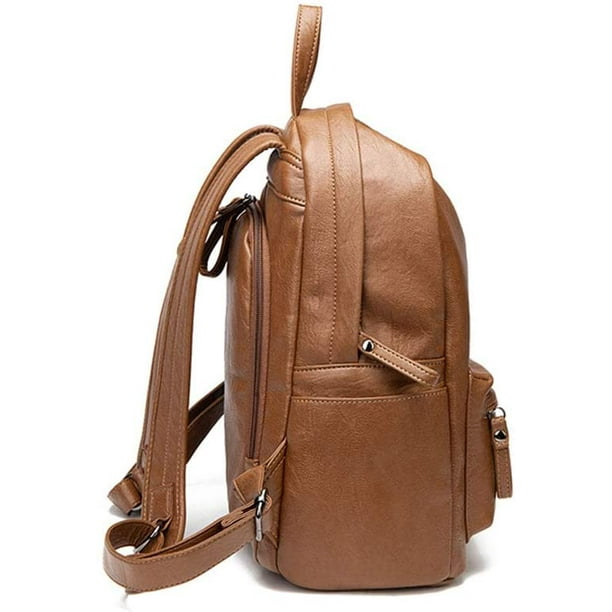 Htooq Soft Leather Large Capacity Backpack Multifunctional Fashion Backpack For Women Ladies Girls Caramel Color Women Girls Bag Beige