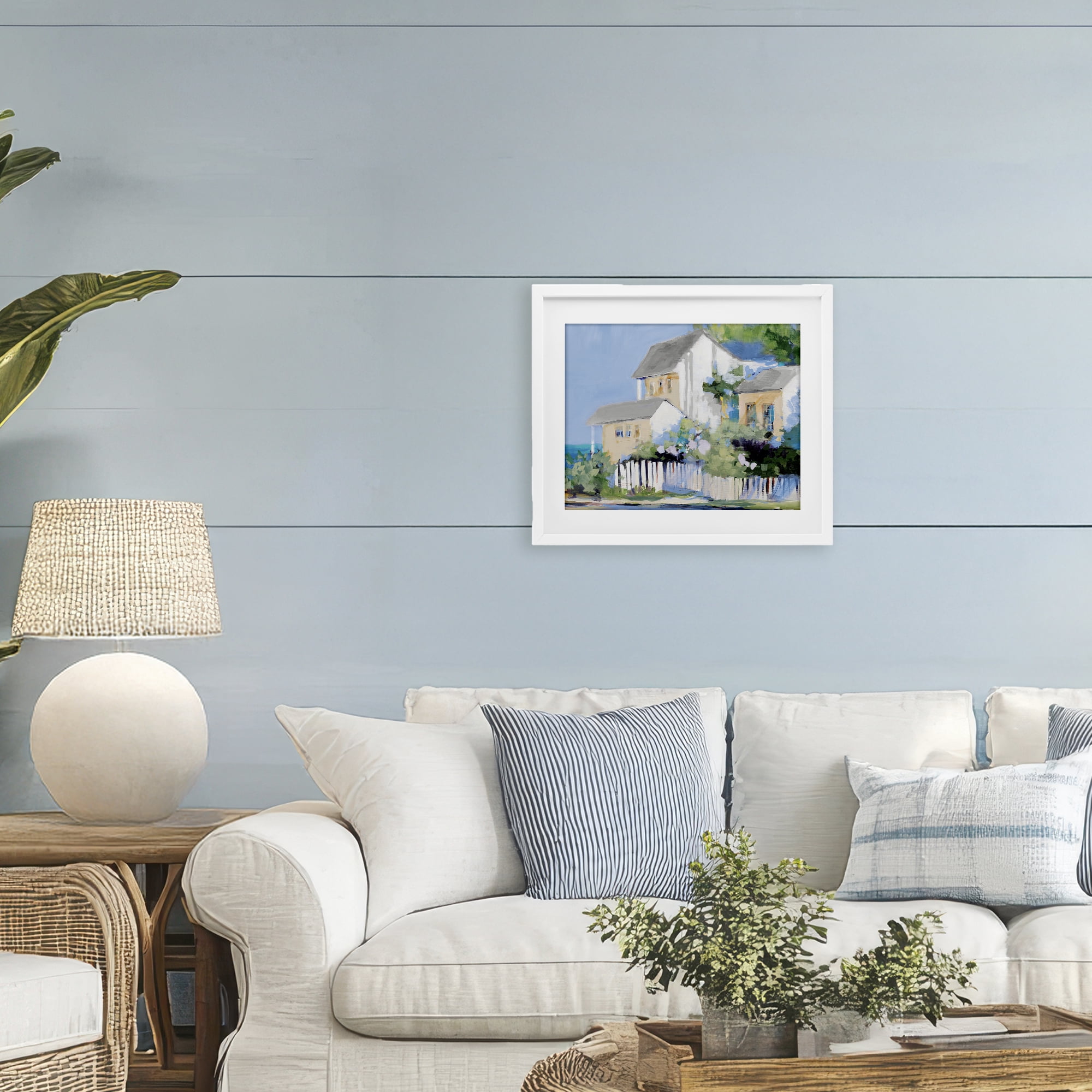 Stupell Industries Living by the Water Cottage White Framed Print Under Glass, design by Jane Slivka