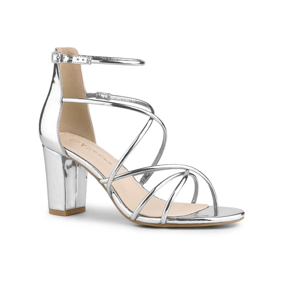 BLISSFUL STEP Women's Strappy Crisscross Strap Block Heels Sandals