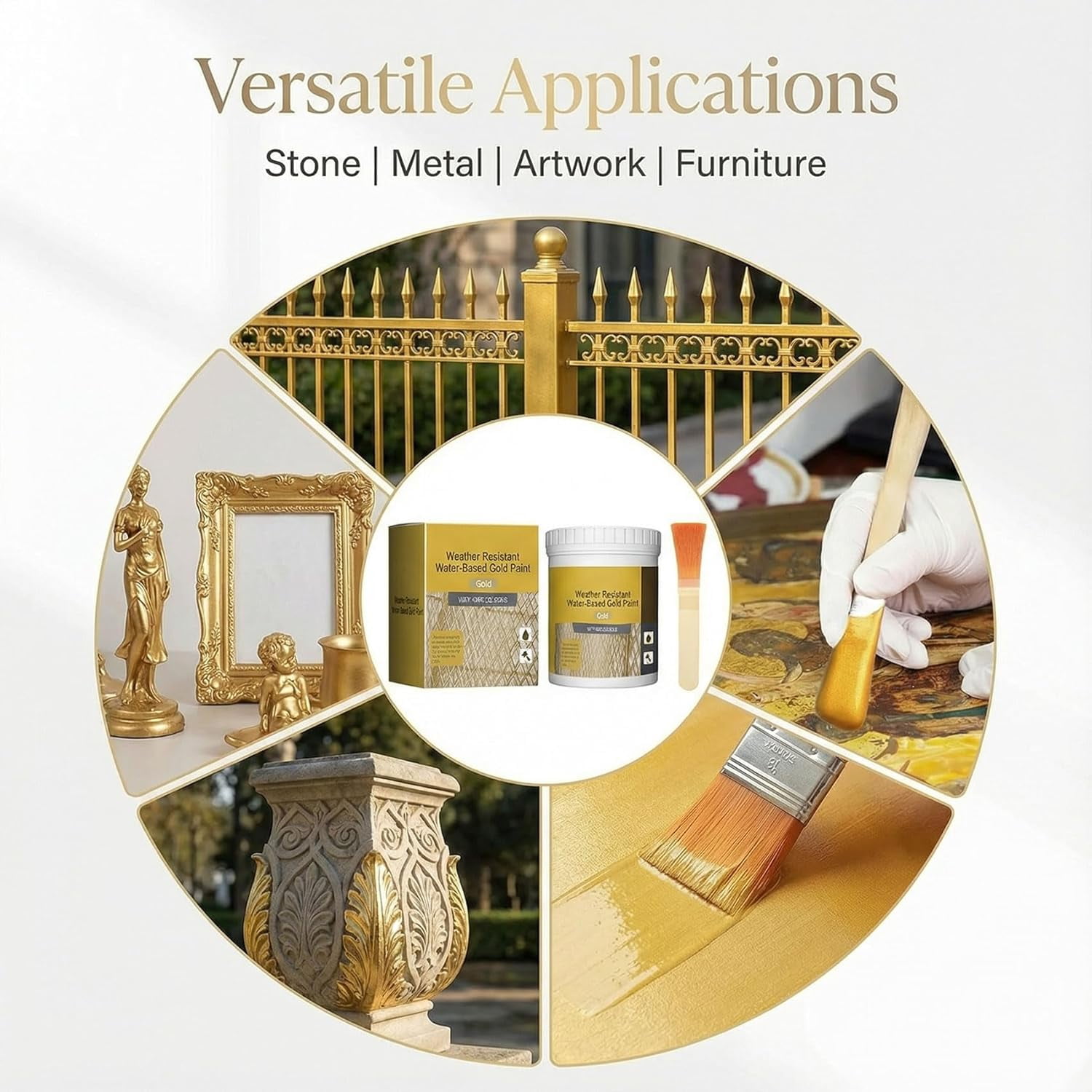 Gold Metallic Acrylic Paint – Water Based Gold Leaf Paint for Wood, Furniture, Clay, DIY Crafts & Home Decor, Weather Resistant & Fast Drying Finish（2 barrels-Golden）