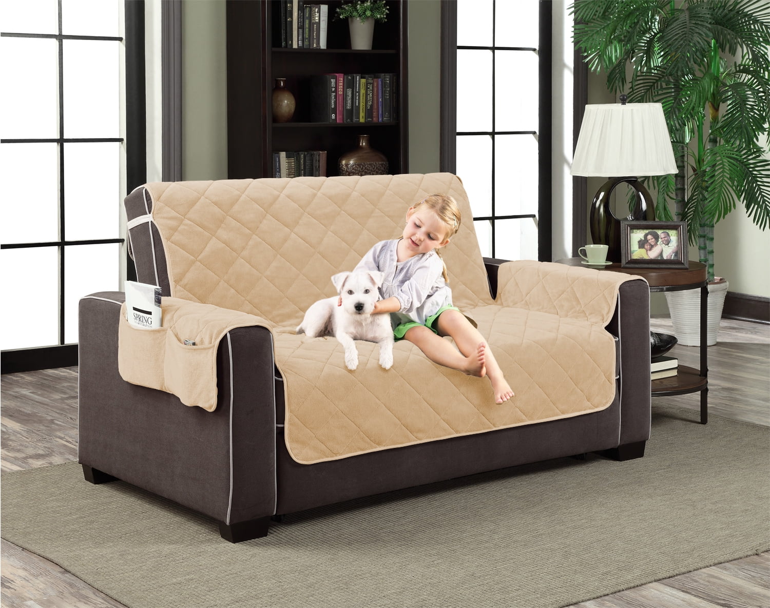 Brown Microfiber Slipcover Pet Dog Reversible Furniture Couch Protector Pockets 