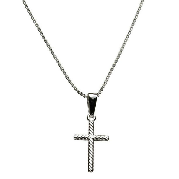 Sterling Silver Small Cross Pendant Cable Chain Necklace Italy, 16
