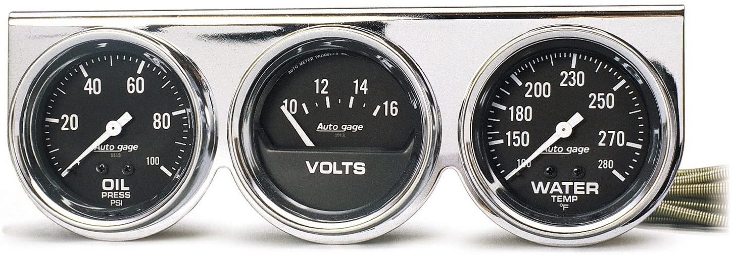 AUTO METER 2399 Autogage Black Oil/Water/Volt Gauge with Chrome Console