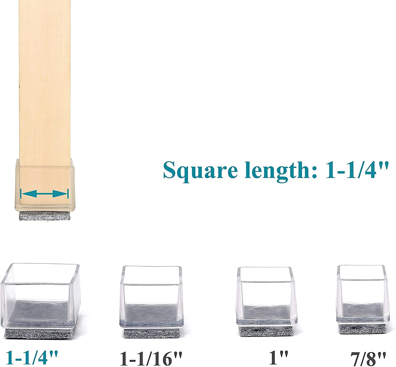 Chair Leg Floor Protectors, Furniture Felt Pads Silicone Chair Leg Caps 1" Square Floor Protectors for Hardware (Clear gray-20 Pack)