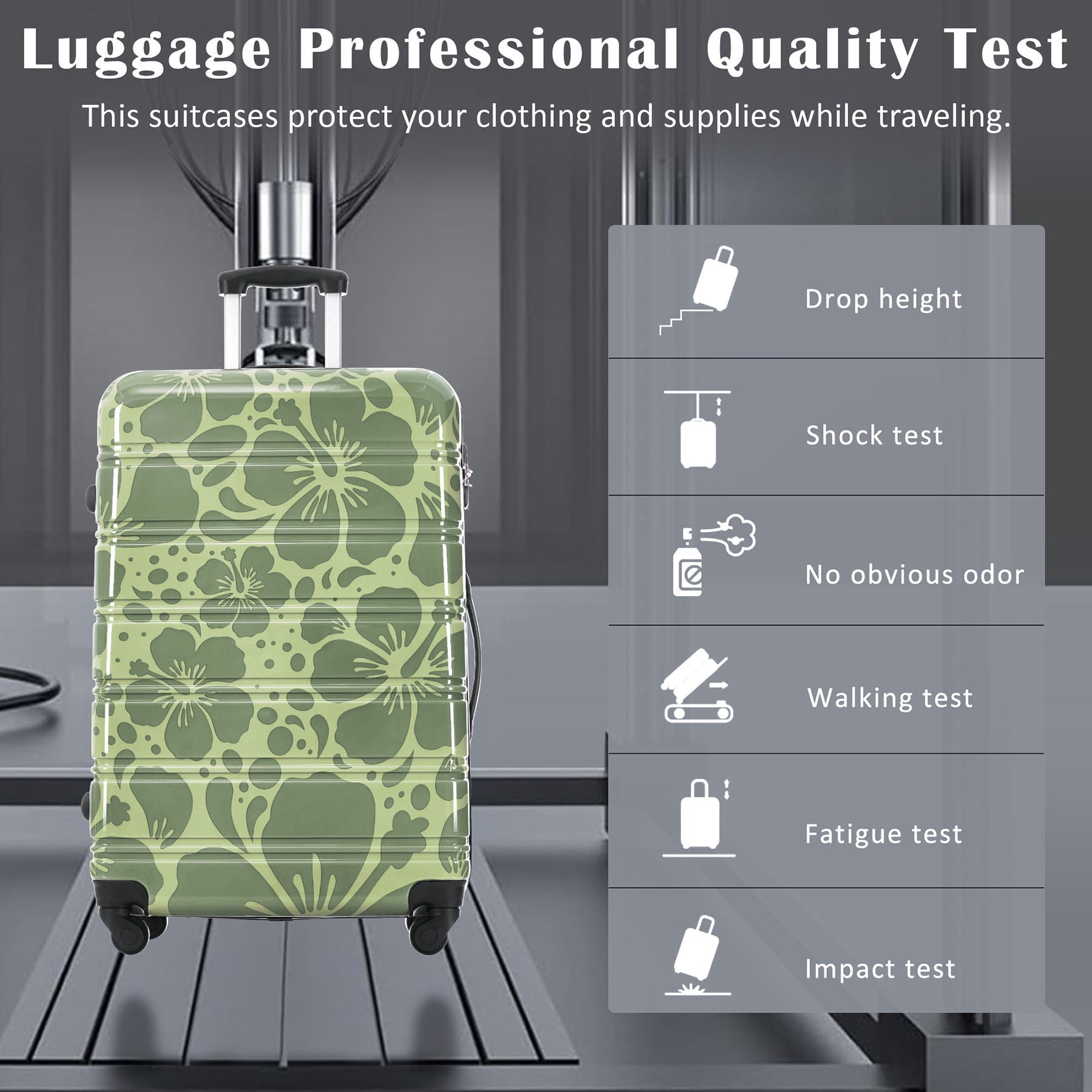 S-HOME Three Piece Lightweight Hardshell Luggage Set with Side Mounted TSA Lock and Rolling Wheels 20" 24" 28", Green