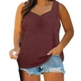 thumbnail image 2 of Dyfzdhu Tank Tops for Women Plus Size Casual Summer Sleeveless Shirts Solid Color Loose V Neck Vest Tops Red 5XL, 2 of 5