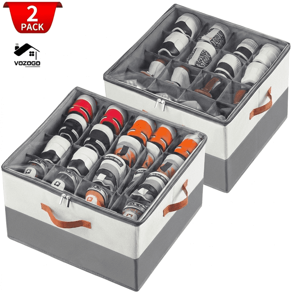 VOZOGO 2 Pack Shoe Organizer for Closet,Large Shoe Box Storage Containers, Foldable Shoe Storage Organizer Box Bin with Clear Cover and Sturdy Handles for Sneakers,Sandals,Slippers, Fit 32-64 Pairs,