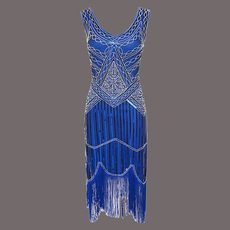 blue beaded flapper dress Sapphira Canary Floral Beaded Silk Mini Dress