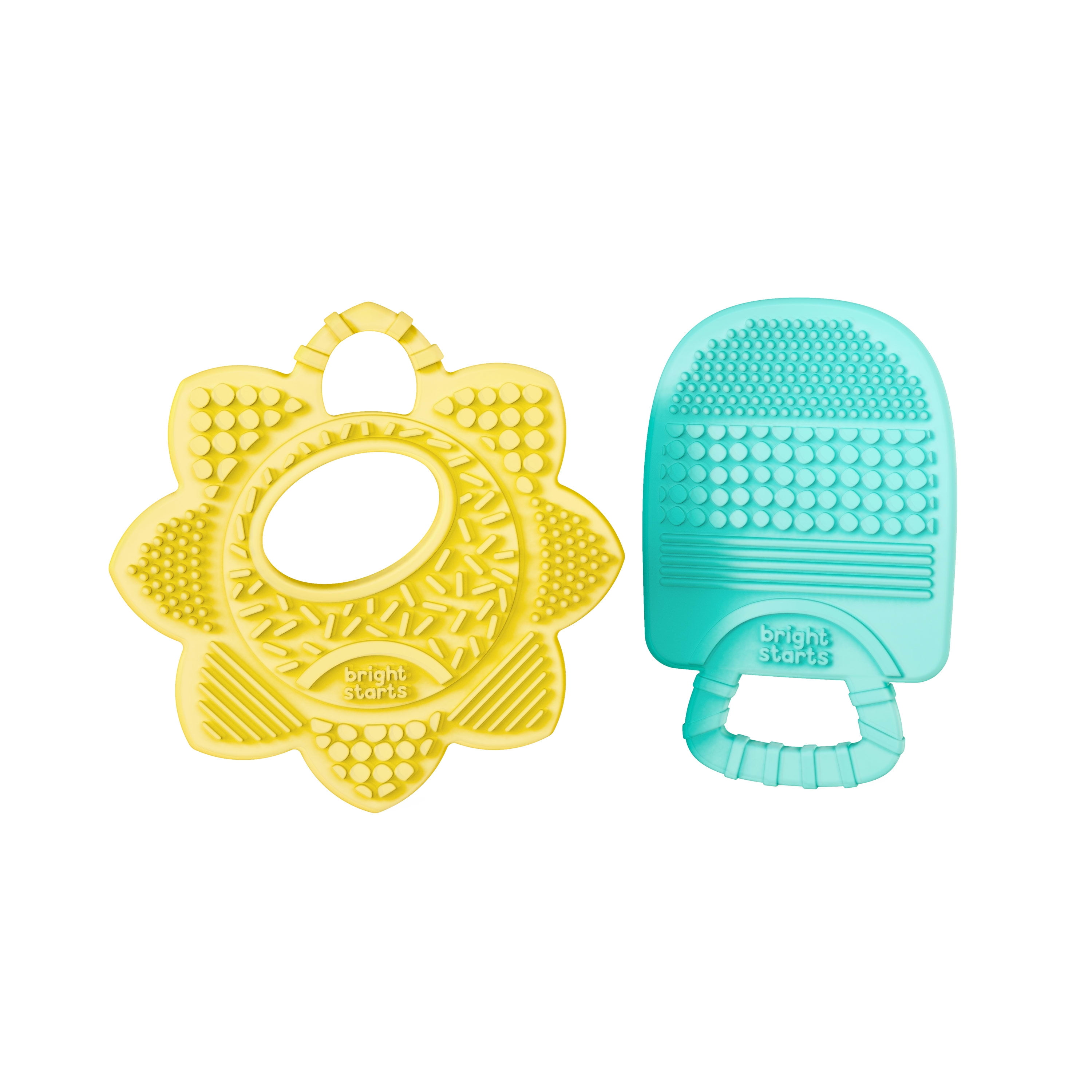 Bright Starts Sunny Soothers 2pk Multi-Textured BPA Free Baby Teethers in Cute Sun and Popsicle Shapes, Ages 3 months+