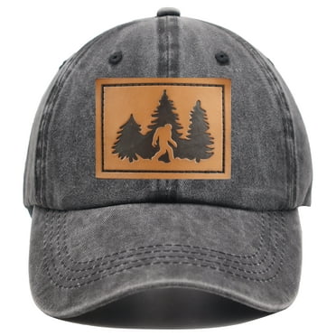 Leather Bigfoot Hats for Men Women, Adjustable Wash Cotton Wild Big Foot Sasquatch Baseball Cap