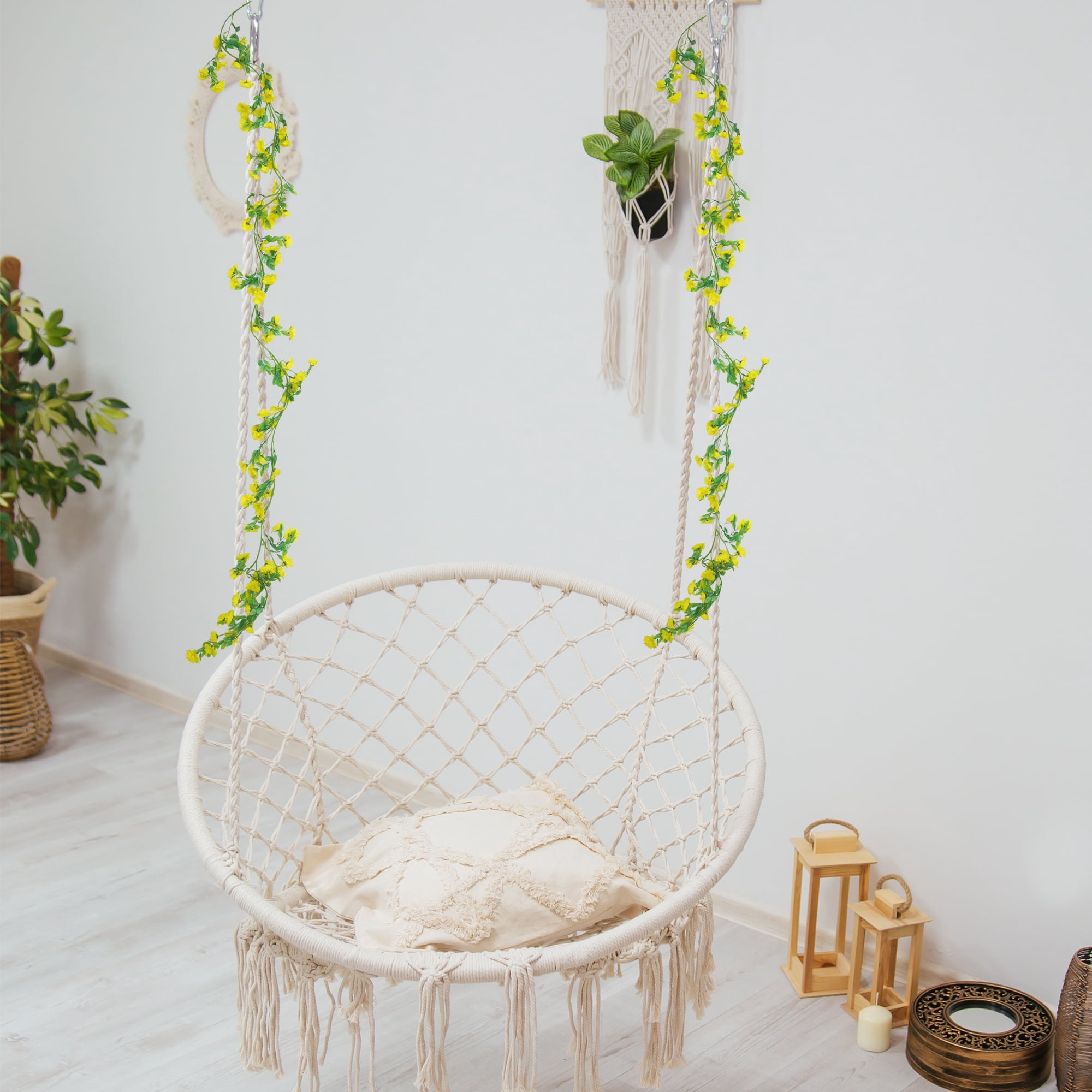 Unique Bargains 2pcs Artificial Flowers Hanging Vine 82.68" Plastic Garland Yellow