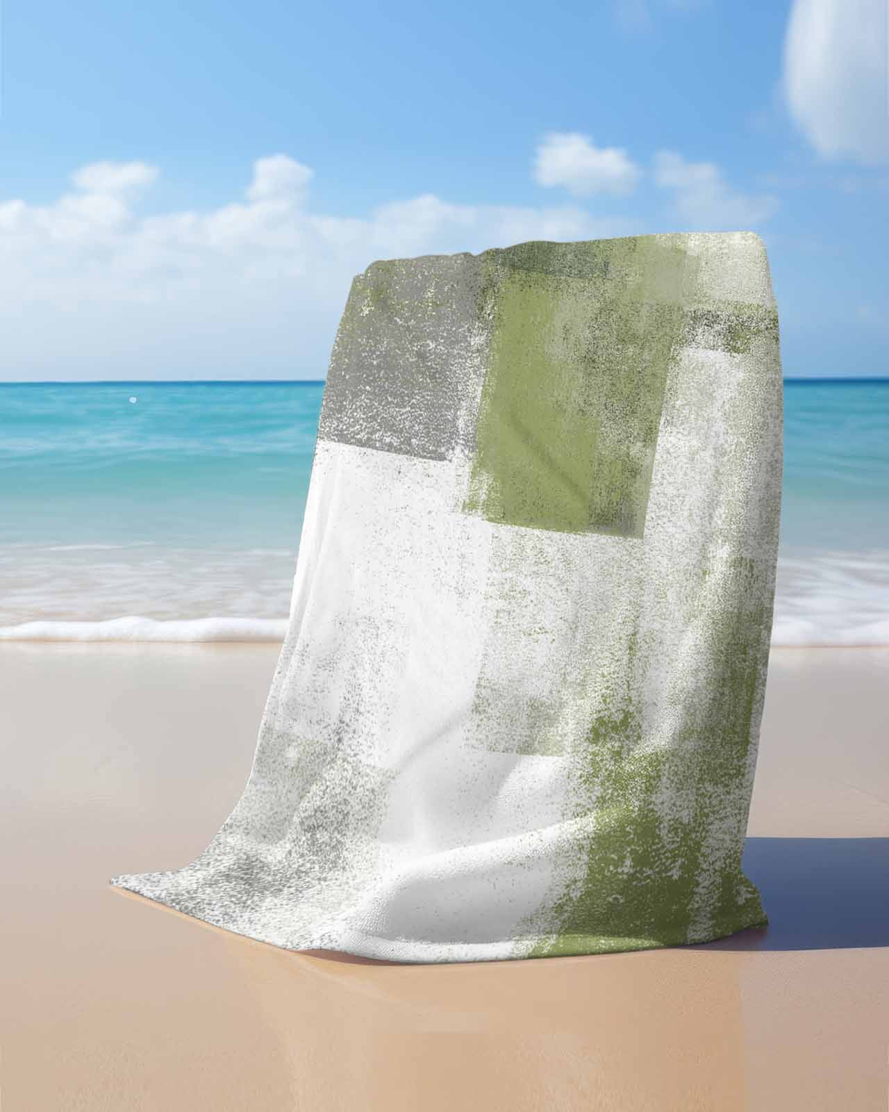 Sage Green Ombre Beach Towels Oversized Super Absorbent, Vintage Shabby Abstract Plaid Art Lightweight Bath Towel Quick Dry Sets For Bathroom/Pool/Rv Camping/Beach Play/Gym Room/Picnic 31"x62"