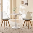 thumbnail image 4 of Round Dining Table Set for 2, 23.6" Tabletop with Metal Tulip Pedestal Base, White Modern Kitchen Table with 2 Clear Acrylic Chairs for Small Space, 4 of 7
