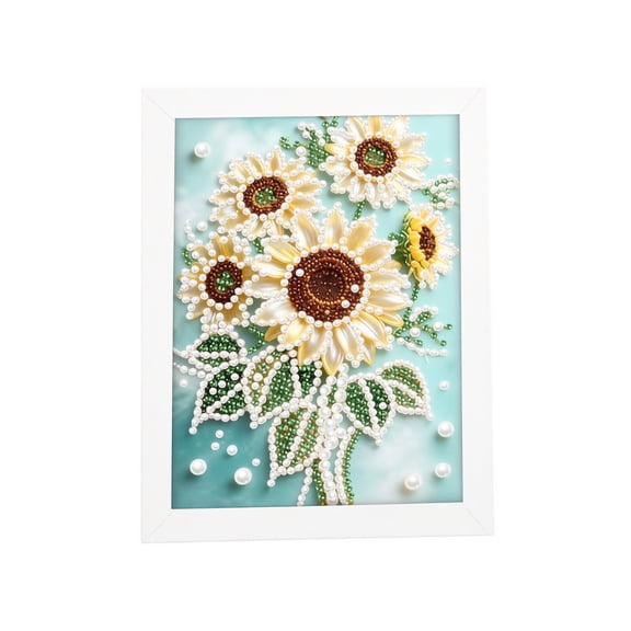 Gardjoe Framed Sunflower Pearl Painting Kit with 12x17cm Canvas for DIY Floral Art Decor, 5D Diamond Craft Set for Adults, Beginner-Friendly Home Accent