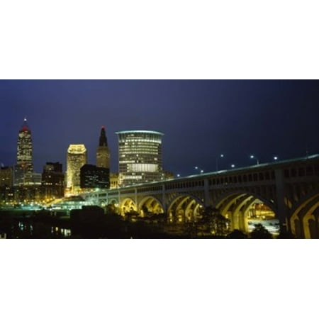 Bridge in a city lit up at night Detroit Avenue Bridge Cleveland Ohio USA Canvas Art - Panoramic Images (24 x
