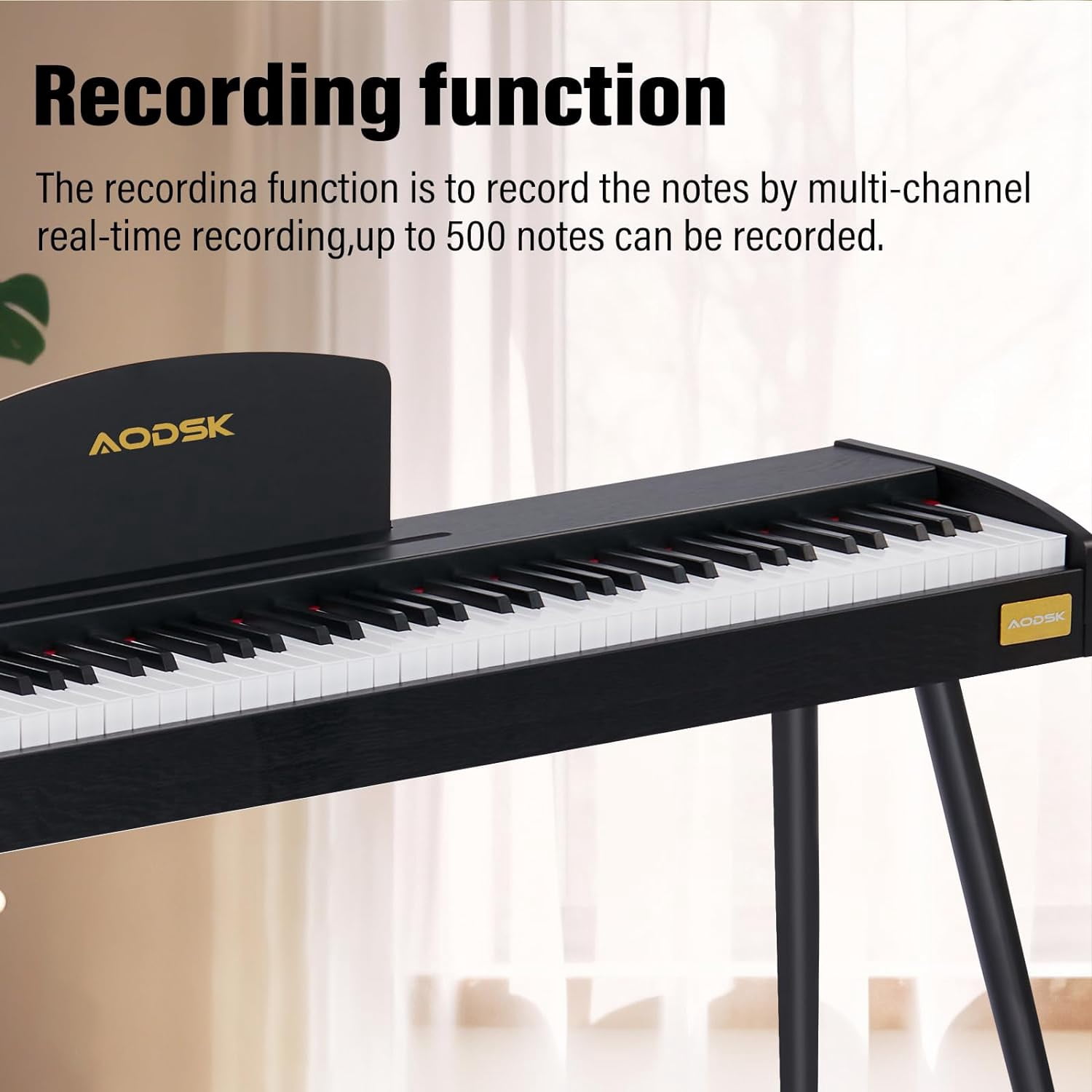 AODSK 88-Key Digital Piano – Semi-Weighted Keyboard for Beginners, 128 Tones & Rhythms, 128-Note Polyphony, USB-MIDI, Headphone Jack – Tabletop Design