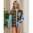 thumbnail image 2 of Womens Denim Shacket Button Down Plaid Flannel Shirt Long Sleeve Color Block Fall Blouses, 2 of 5