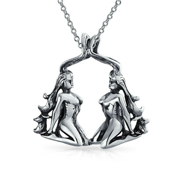 Vintage Gemini Twins Zodiac Sign Astrology Horoscope Pendant Necklace Women Antiqued .925 Sterling Silver