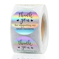 TETOU 500Pcs Thank You Stickers, 1.5 inch Thank You for Supporting My Small Business Stickers Roll, Holographic Silver Roll Rainbow Stickers for Packaging - Multicolor & Silver