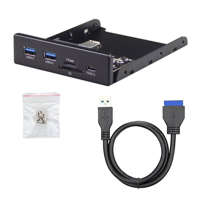 NATEFEMIN Compact Front Panel for PCs, Combines USB 3.0, Type-C, & Micro SD/TF Reader for Data Management