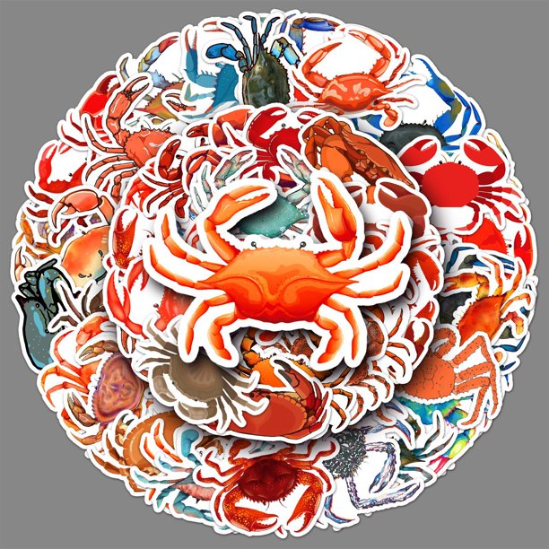 Varias pegatinas de vinilo de cangrejo para niñas, niños, adolescentes, niños, 50 unidades, lindas pegatinas impermeables de dibujos animados para botellas de agua, petacas para portátiles