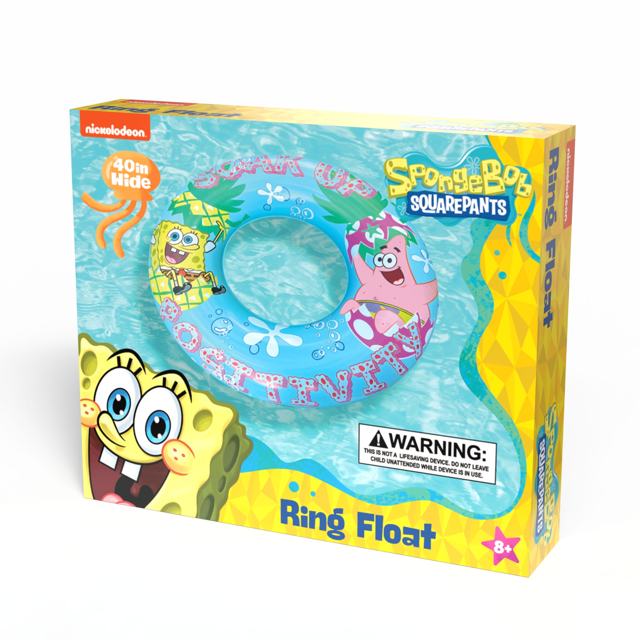 (2 pack) SpongeBob SquarePants 40" Inflatable Pool Ring Float for Summer Water Fun, Ages 8 to Adult