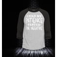 thumbnail image 2 of Shop4Ever Men's  I Had My Patience Tested I'm Negative Raglan Baseball Shirt X-Large Heather Grey/Black, 2 of 4