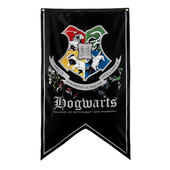 Banner CON*QUEST con el escudo de Hogwarts de Harry Potter, 76 x 127 cm