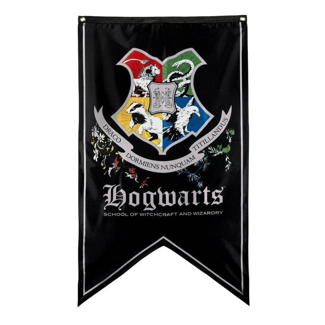 Banner CON*QUEST con el escudo de Hogwarts de Harry Potter, 76 x 127 cm