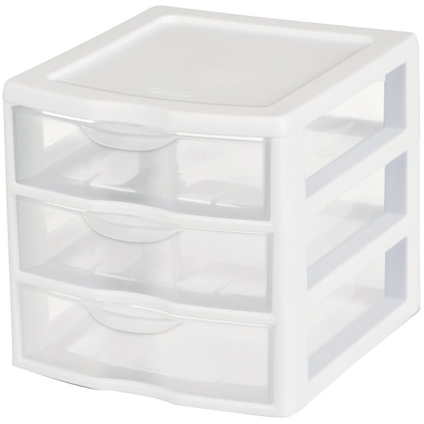 3 Drawer Unit White Clear Drawers, Small Countertop Cabinet With Drawers