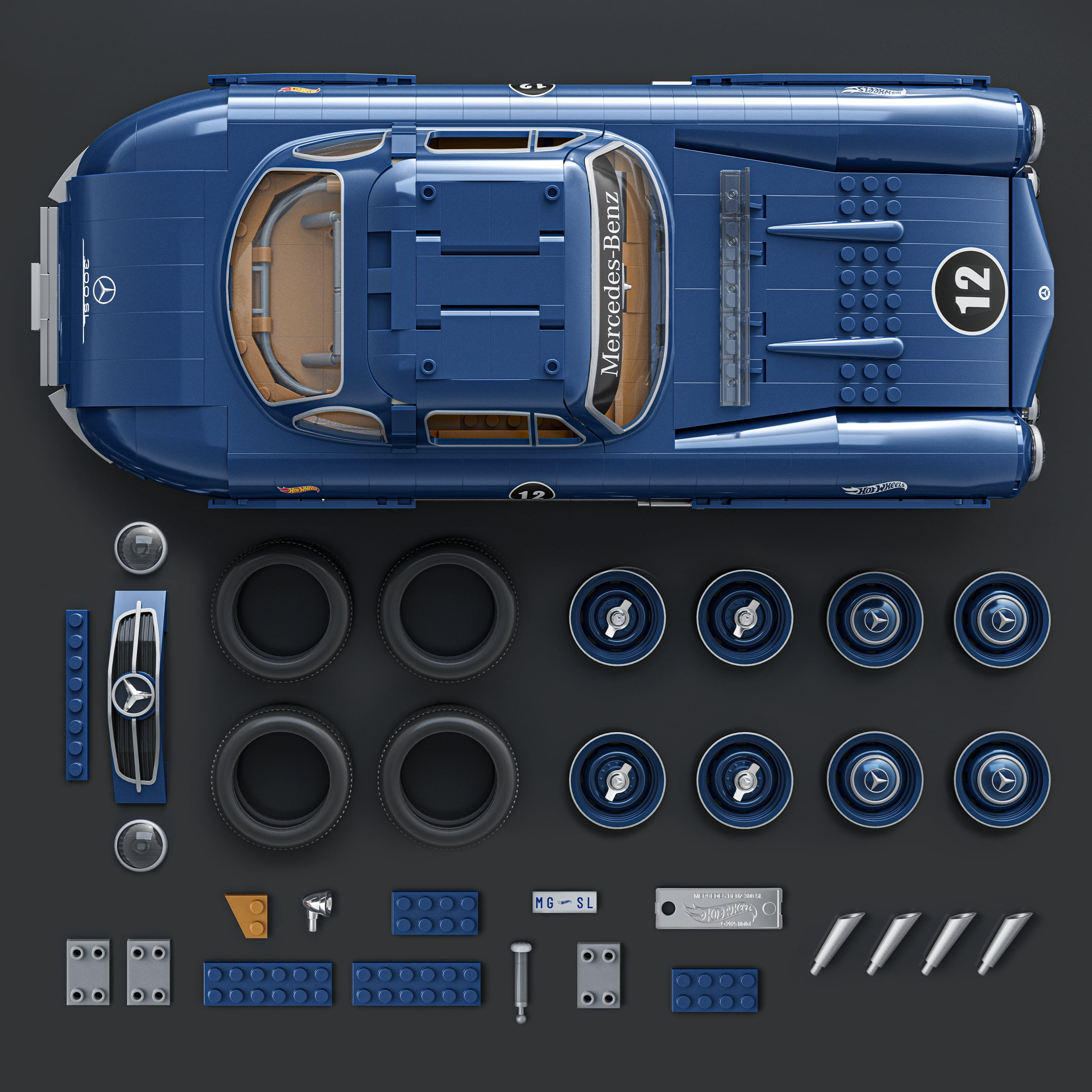 Mattel Brick Shop Hot Wheels Mercedes-Benz 300 SL Building Toy Kit (1600 Pieces), for Collectors