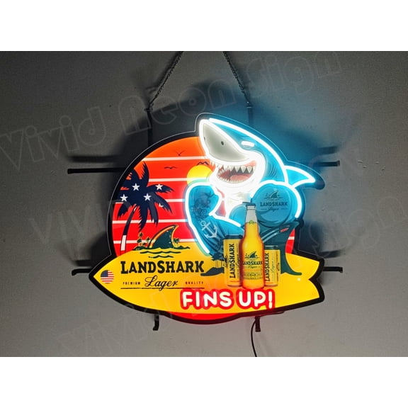 Queen Sense 24"x20" Custom Landsharks Surfboard Fins Up LED Sign Light Neon Signs With Dimmer Party Home Wall Decor Lights W124LSSFUVVD-XLED