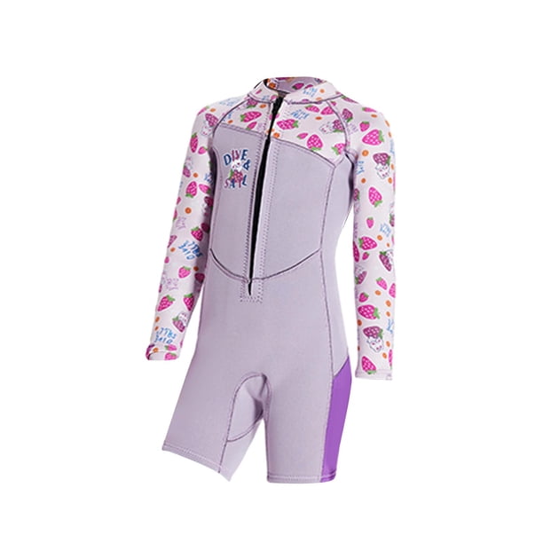 Traje de neopreno de buceo para niños, traje completo térmico, trajes de baño con cremallera frontal, manga larga Rosa M