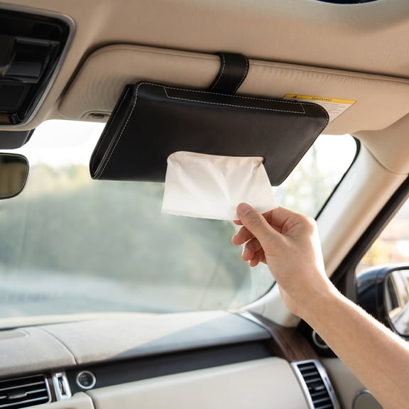 Tissue Box Holder for Car, Car Tissues Holder, Car Napkin Case, Hanging Paper Towel Clip, PU Leather Tissue Box, Paper Carton, Mask Holder for Car Black