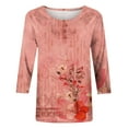 thumbnail image 4 of Amidoa Ladies Tops Plus Size Pink Floral 3/4 Sleeve Crewneck Graphic Tees Womens Shirts XL, 4 of 5