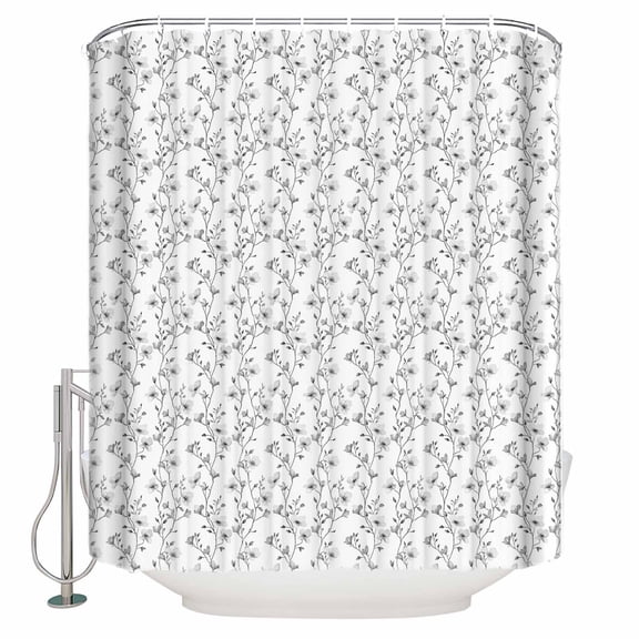 54x78 Inch Shower Curtain Decorative Grey Floral Bathtub Bath Curtains Fabric Waterproof Bathroom Decor Retro Tree Branches Botanical Plant Spring Small Stall Shower Curtain Set with 12 Hooks