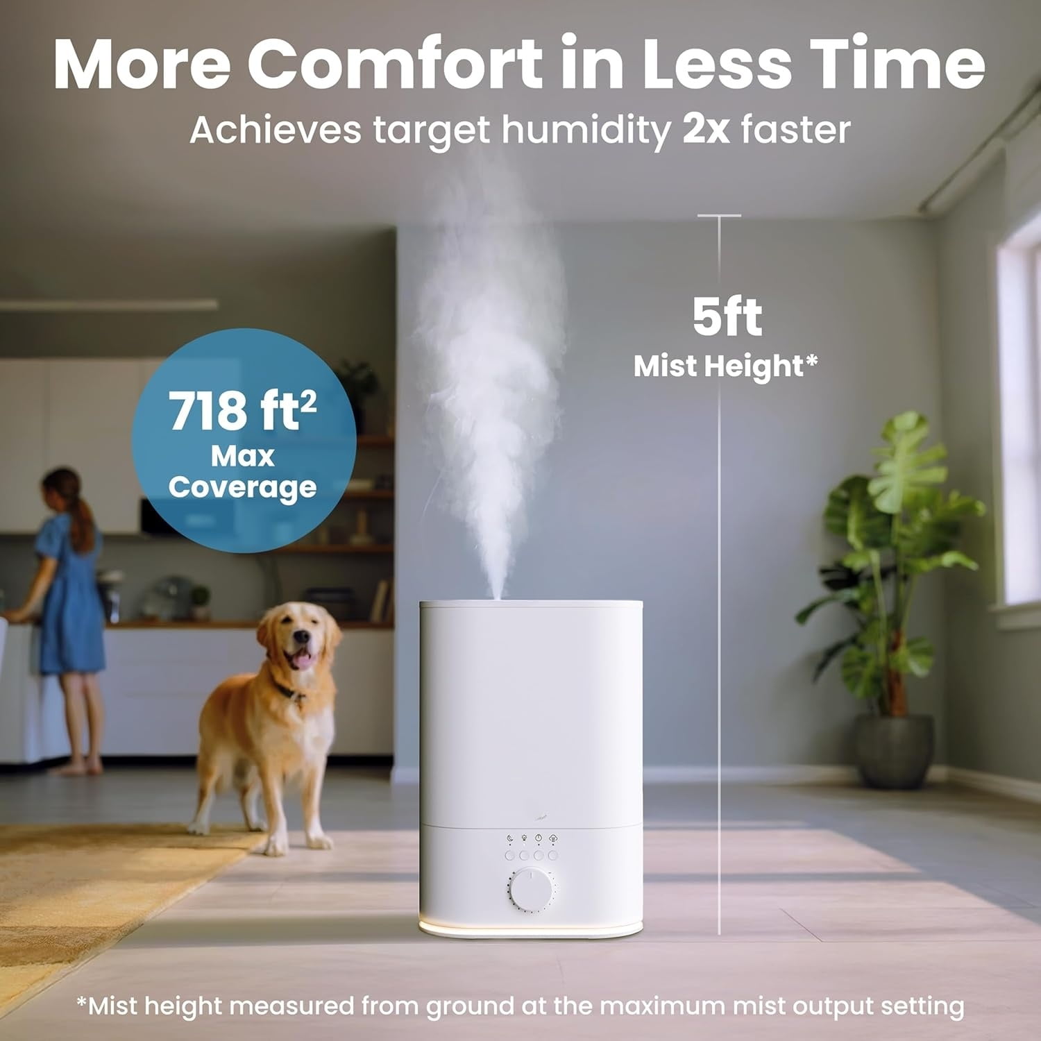 6L Humidifier Large Room, High Mist Output 60 HR Runtime Ultrasonic Top Fill Humidifiers for Bedroom, Easy to Use & Clean for Home, Baby Humidifier, Plants, Congestion, Indoor