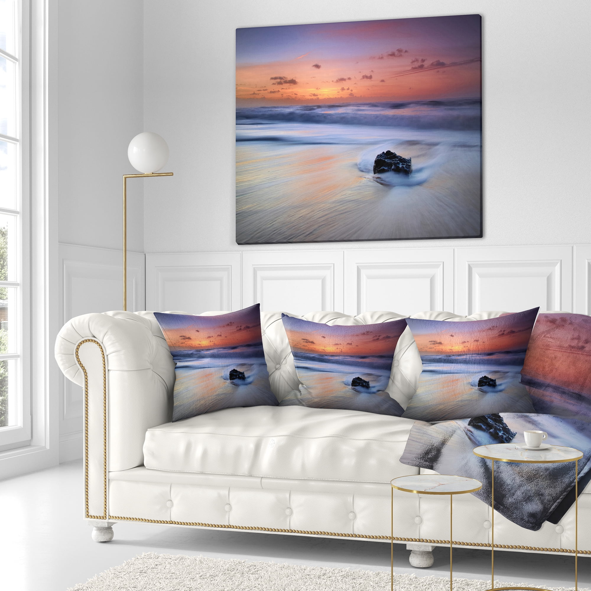 Designart Rushing Waves at Beach Magoito Sintra - Seashore Throw Pillow - 18x18