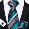 thumbnail image 3 of Set de Corbata Rayada de Seda Barry.Wang en Verde Azulado y Negro 150 cm, 3 of 5