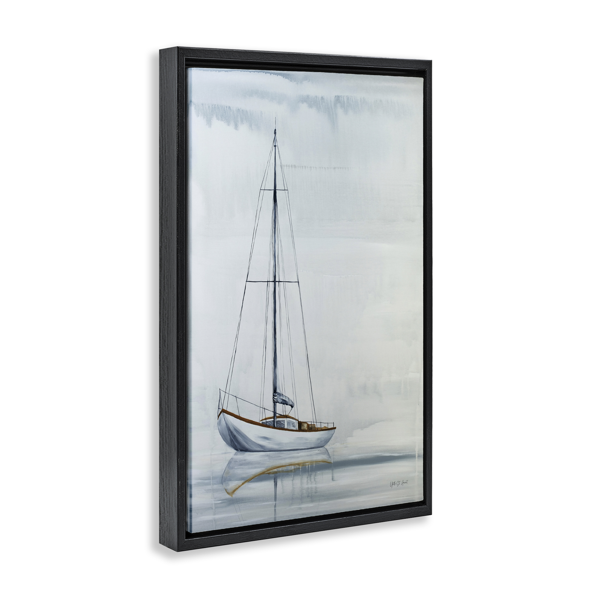 Stupell Industries Sail The Horizon Transportation Painting Black Floater Framed Canvas Art Print Wall Art, 21 x 31