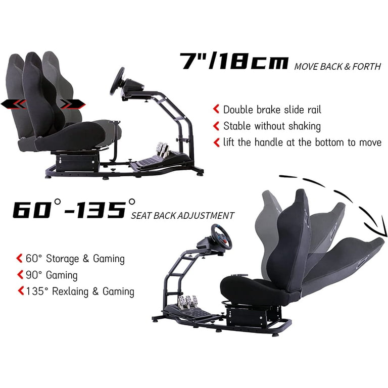 Stability Sim Racing Cockpit with Seat Fit for Logitech G29 G920 G923,  Thrustmaster T300RS, Shift Lever Platform Area Increased, No Wheel Pedal