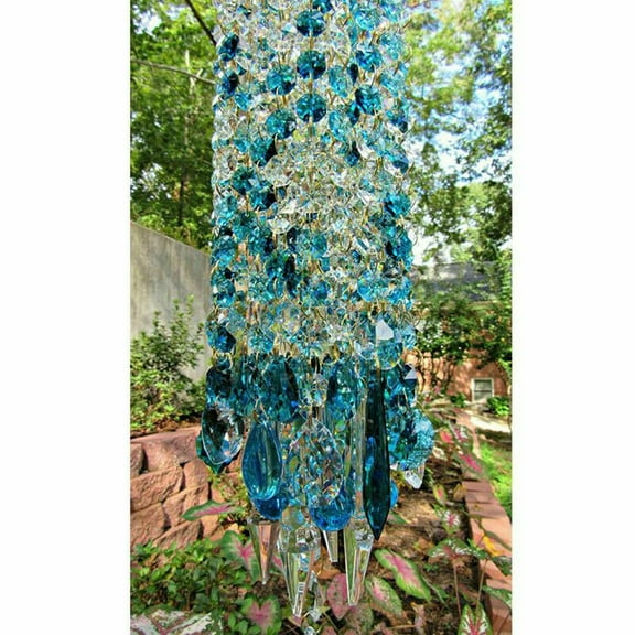 Sufanic Crystal Wind Chimes, 8.4inch Blue Wind Chimes with S Hooks for Indoor Home Garden Patio Decor Gift
